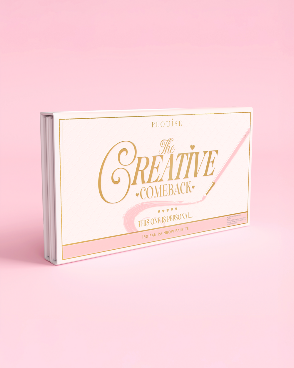 Oldalfelvétel a P.Louise Creative Comeback XXXL Rainbow szemhéjpúder palettájáról rózsaszín háttér előtt