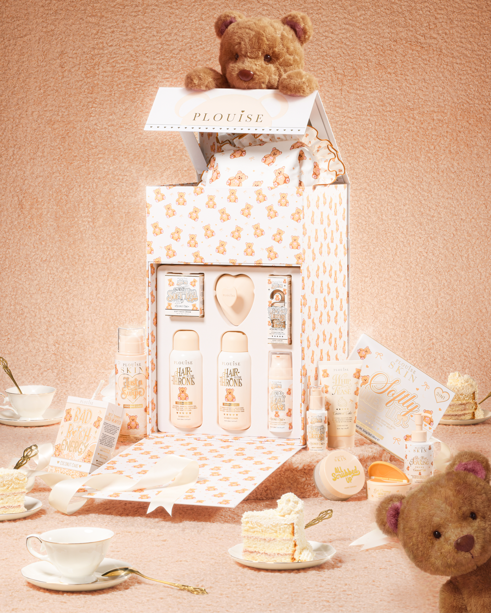 P.Louise Get Unteddy With Me Full Collection PR Box ajándék szett plüssmacikkal és teával bézs alapon