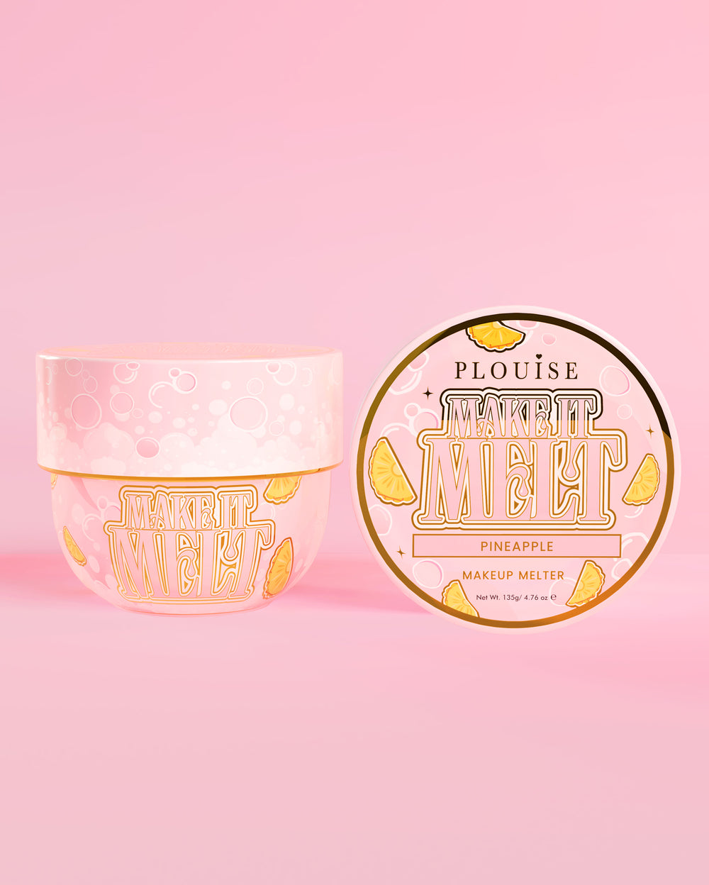 Tub of P. Louise Make It Melt sminktisztító balzsam ananász ízzel, rózsaszín alapon
