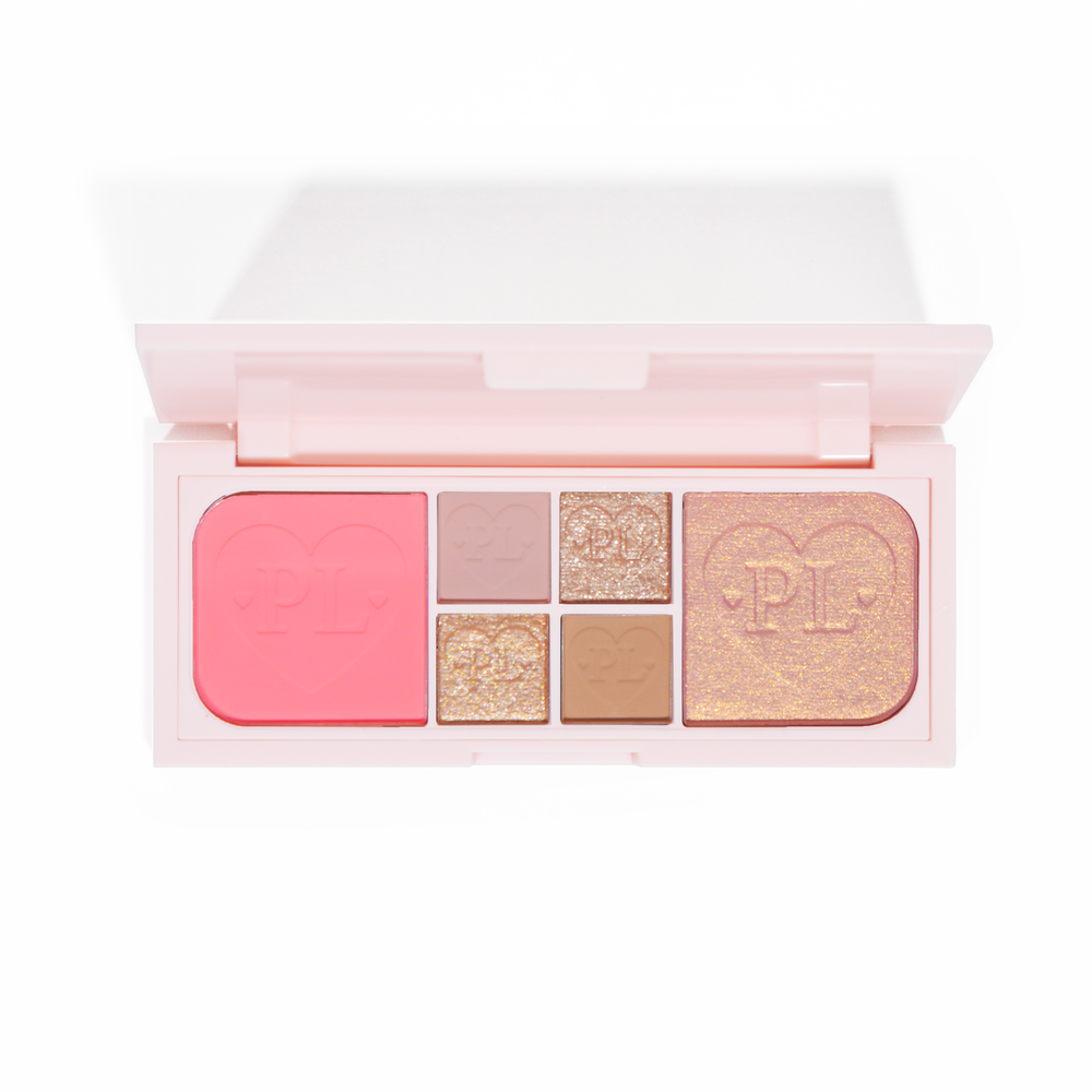 A P.Louise Fluffy Fantasy Mini Eyes & Face paletta képe, krémes matt és vajas csillámokkal, rózsaszín és semleges árnyalatokkal