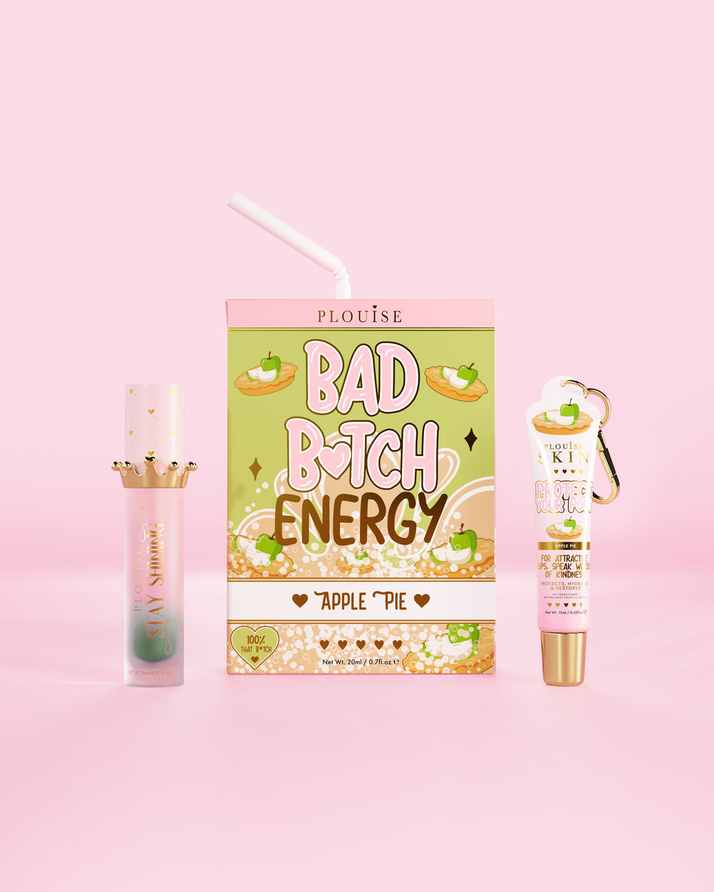 Egy Apple Pie Bad Bitch Energy P.Louise-tól ajakkondicionálóval és ajakolajjal