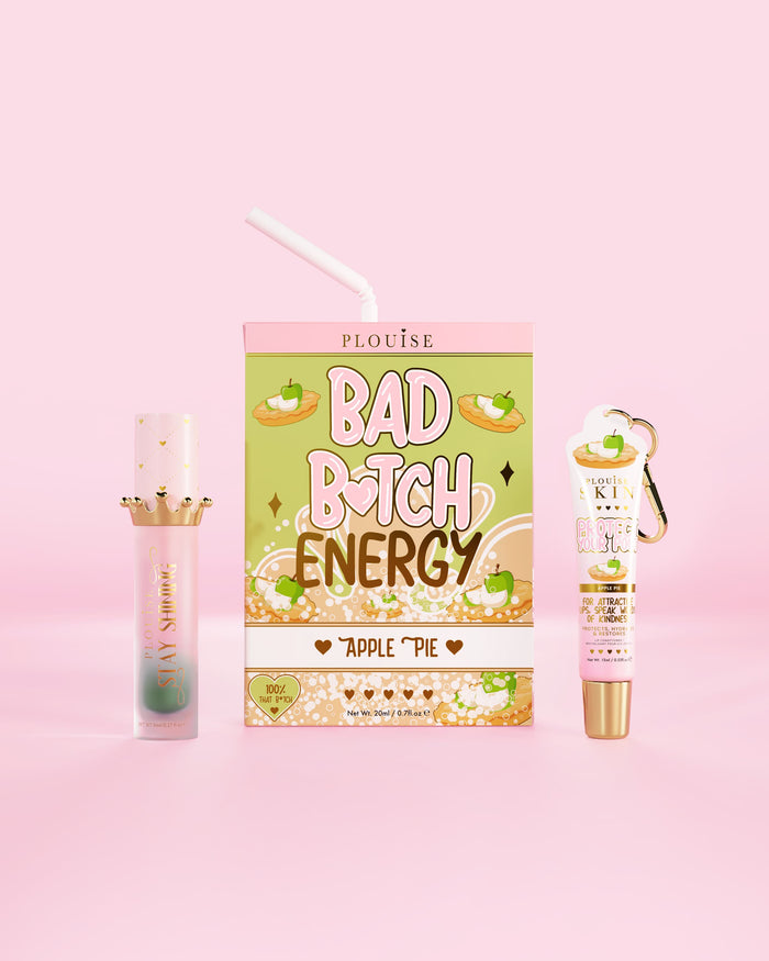 Egy Apple Pie Bad Bitch Energy P.Louise-tól ajakkondicionálóval és ajakolajjal
