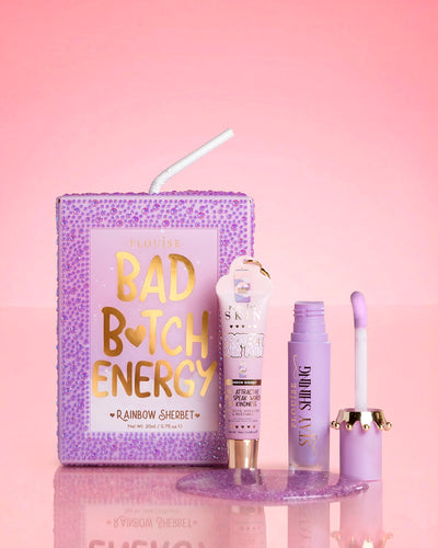 Lila P.Louise kristály csillogó bad bitch energy ajakduó szivárványos sörbetben, fényes ajakolajjal és ajakkondicionálóval