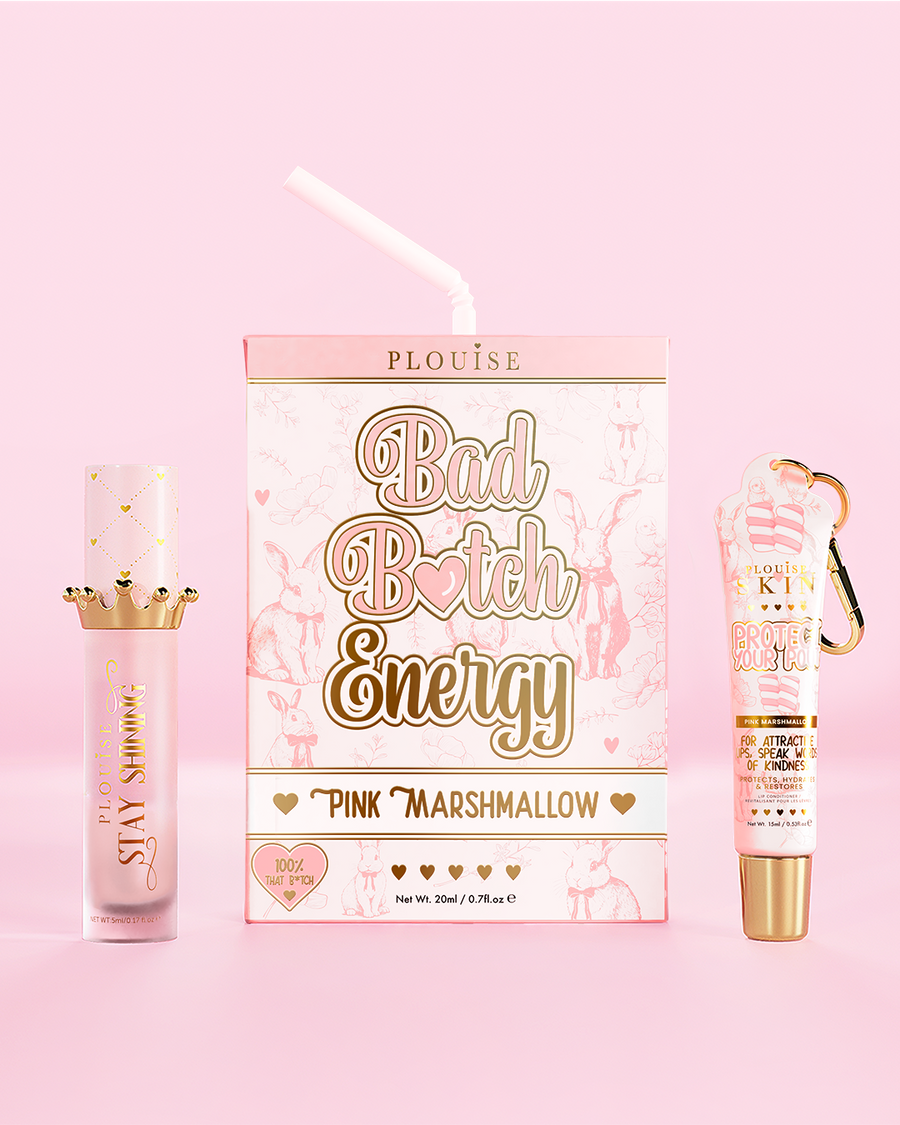 P.Louise 'Bad Bitch Energy' rózsaszín mályvacukor ajakduó rózsaszín alapon