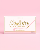 Zárt P.Louise Creative Comeback XXXL Rainbow Eyeshadow paletta eleje arany tipográfiával, rózsaszín tokon, rózsaszín háttér előtt