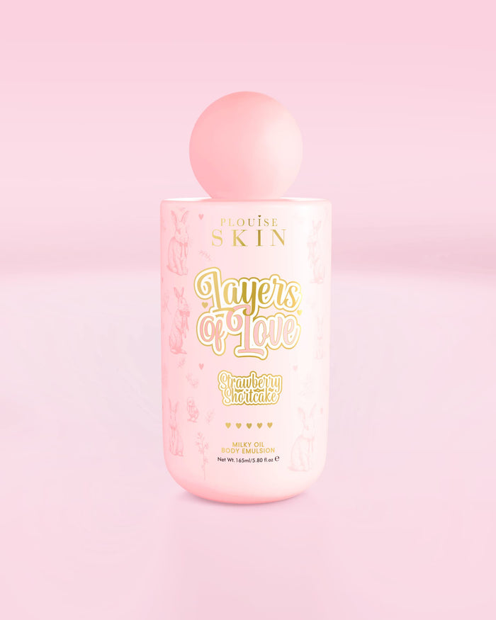 Rózsaszín üveg P.Louise Layers Of Love Milky Oil testemulzió eper sütemény illatban