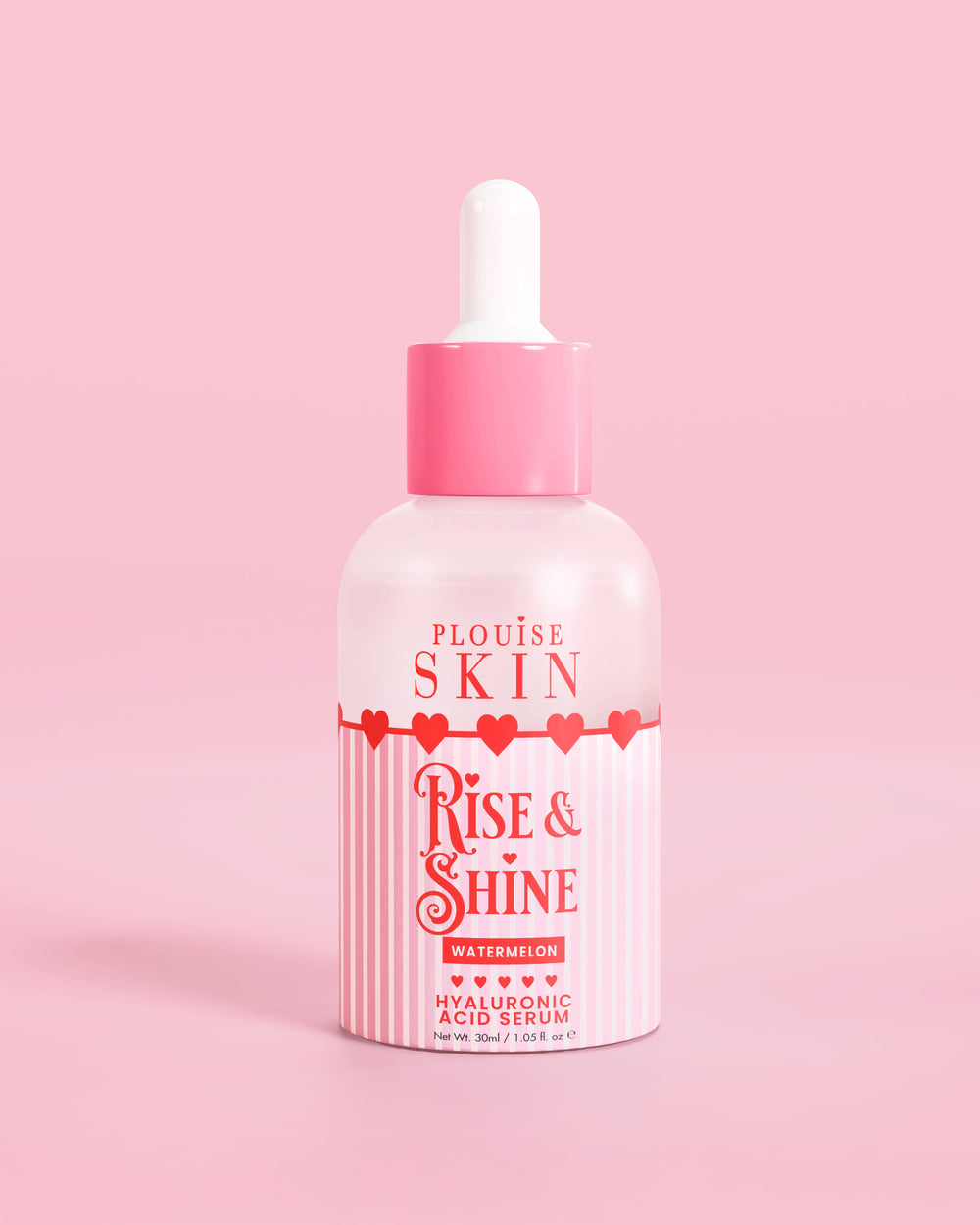 Rózsaszín piros-fehér üveg P.Louise Rise & Shine Hyaluronsav szérum görögdinnyében