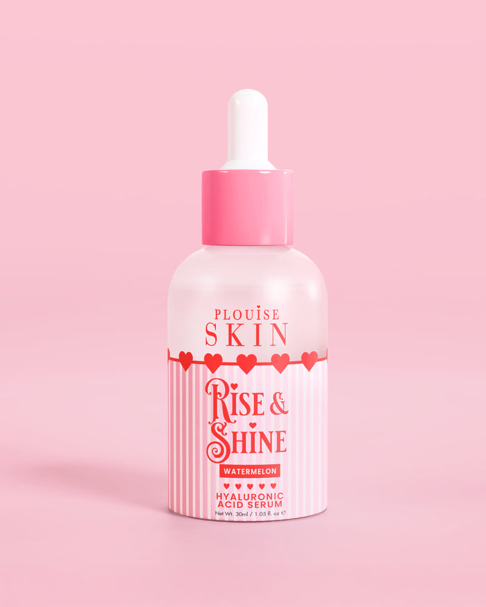 Rózsaszín piros-fehér üveg P.Louise Rise & Shine Hyaluronsav szérum görögdinnyében
