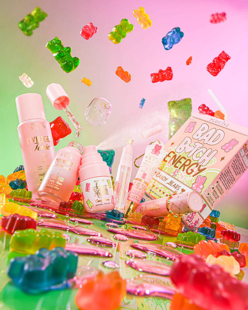 P.Louise What A Treat Candy Bear bőrápoló csomag cukorkával körülvéve