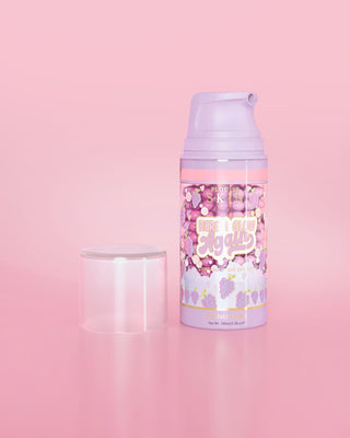 Lila üveg P. Louise Here I Glow Again Grape Recovery Mask, rózsaszín alapon