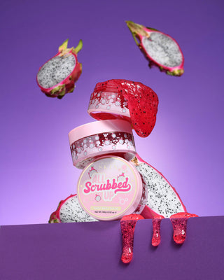 Jar of P. Louise All Scrubbed Up Scrubed Up testradír sárkánygyümölccsel lila alapon