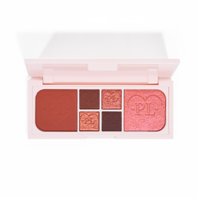 A P.Louise Fluffy Fantasy Mini Eyes & Face paletta képe, krémes matt és vajas csillámokkal, vörös és sötét rózsaszín árnyalatokkal