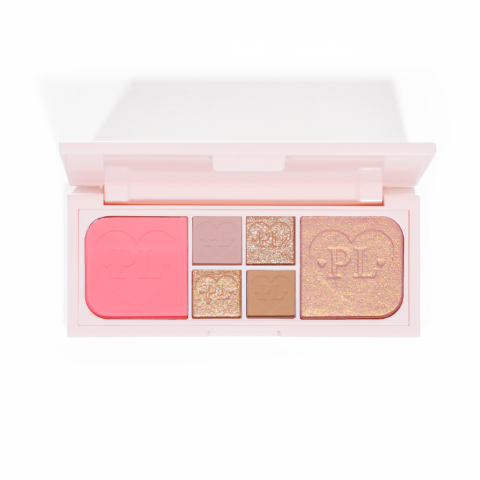 A P.Louise Fluffy Fantasy Mini Eyes & Face paletta képe, krémes matt és vajas csillámokkal, rózsaszín és semleges árnyalatokkal